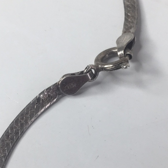 Vintage Native Sterling Signed Onyx Pendant Pendant Herringbone silver Chain - Picture 7 of 7